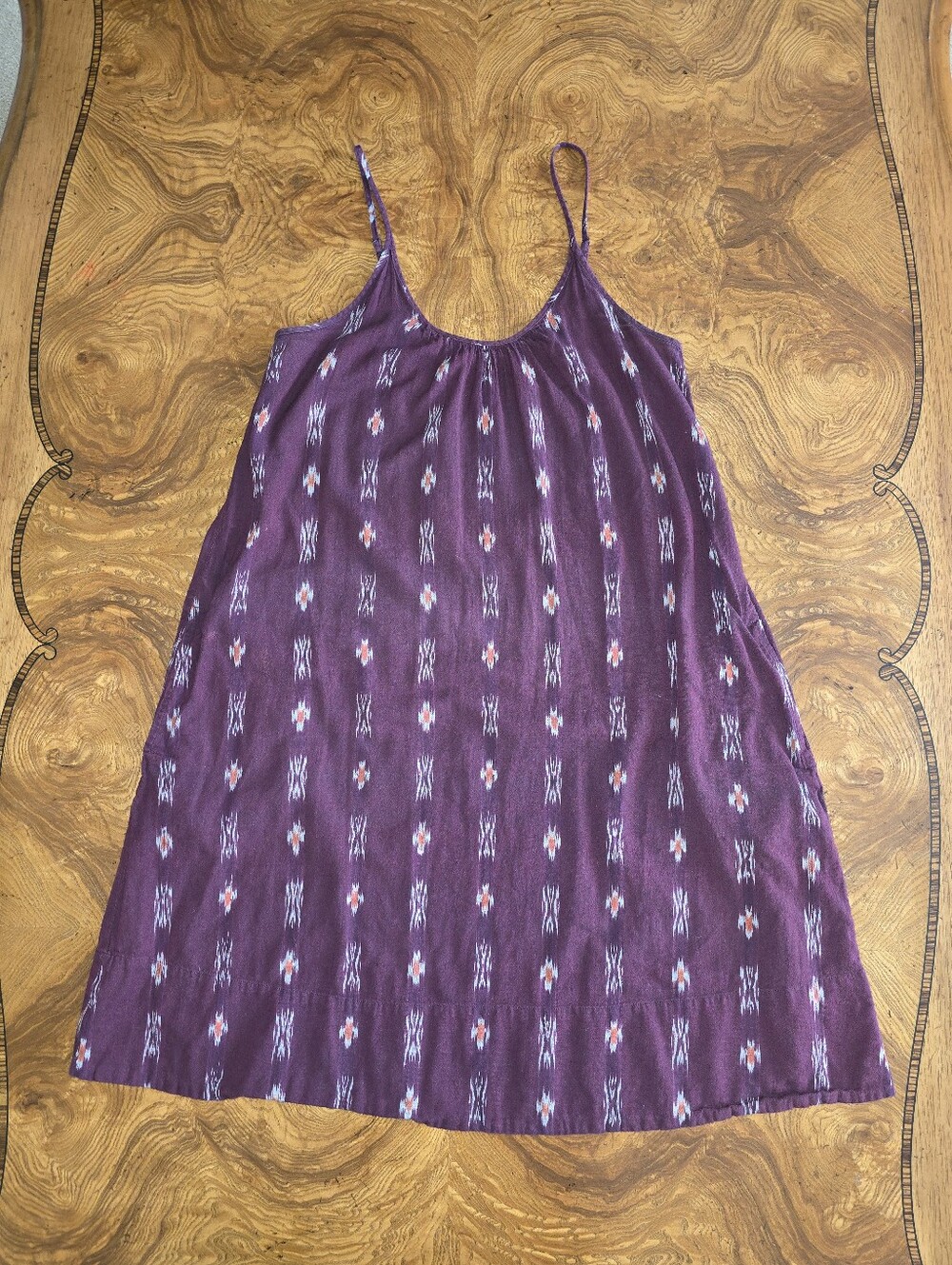 Madewell Burgundy Ikat Tribal Print Cotton Spaghetti Strap Sundress, Womens XS
